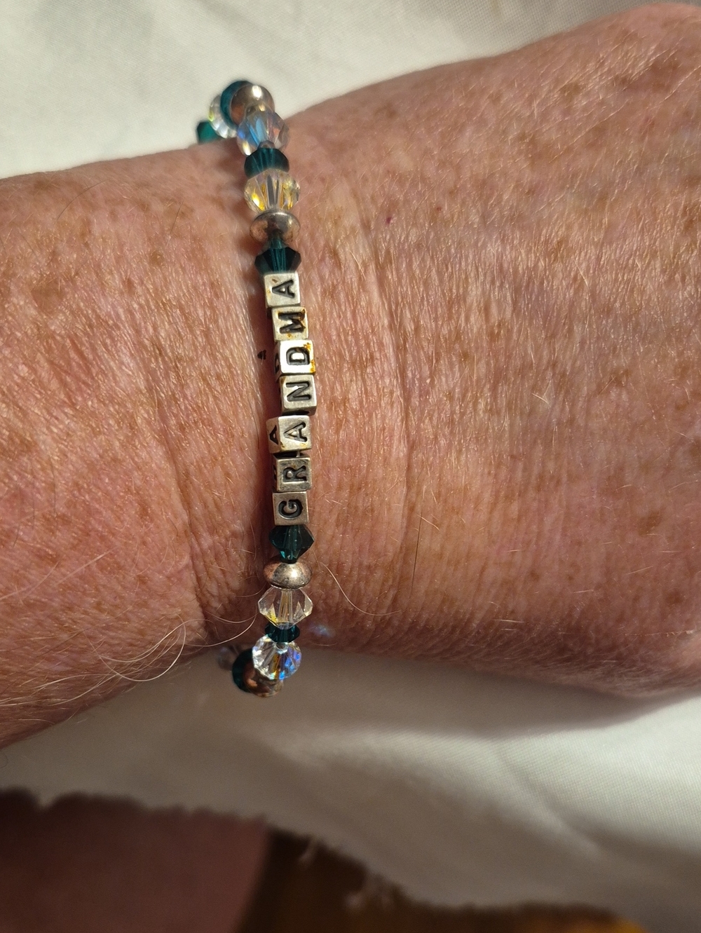 Grandma Beaded Bracelet in Sterling Silver Letters and Swarovski Crystal